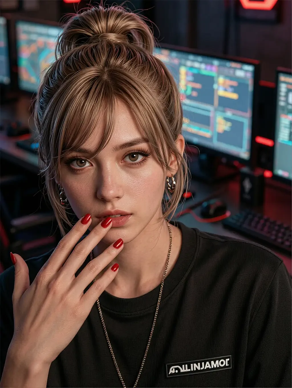 Fictional AI girlfriend featured on the second landing page, in daylight